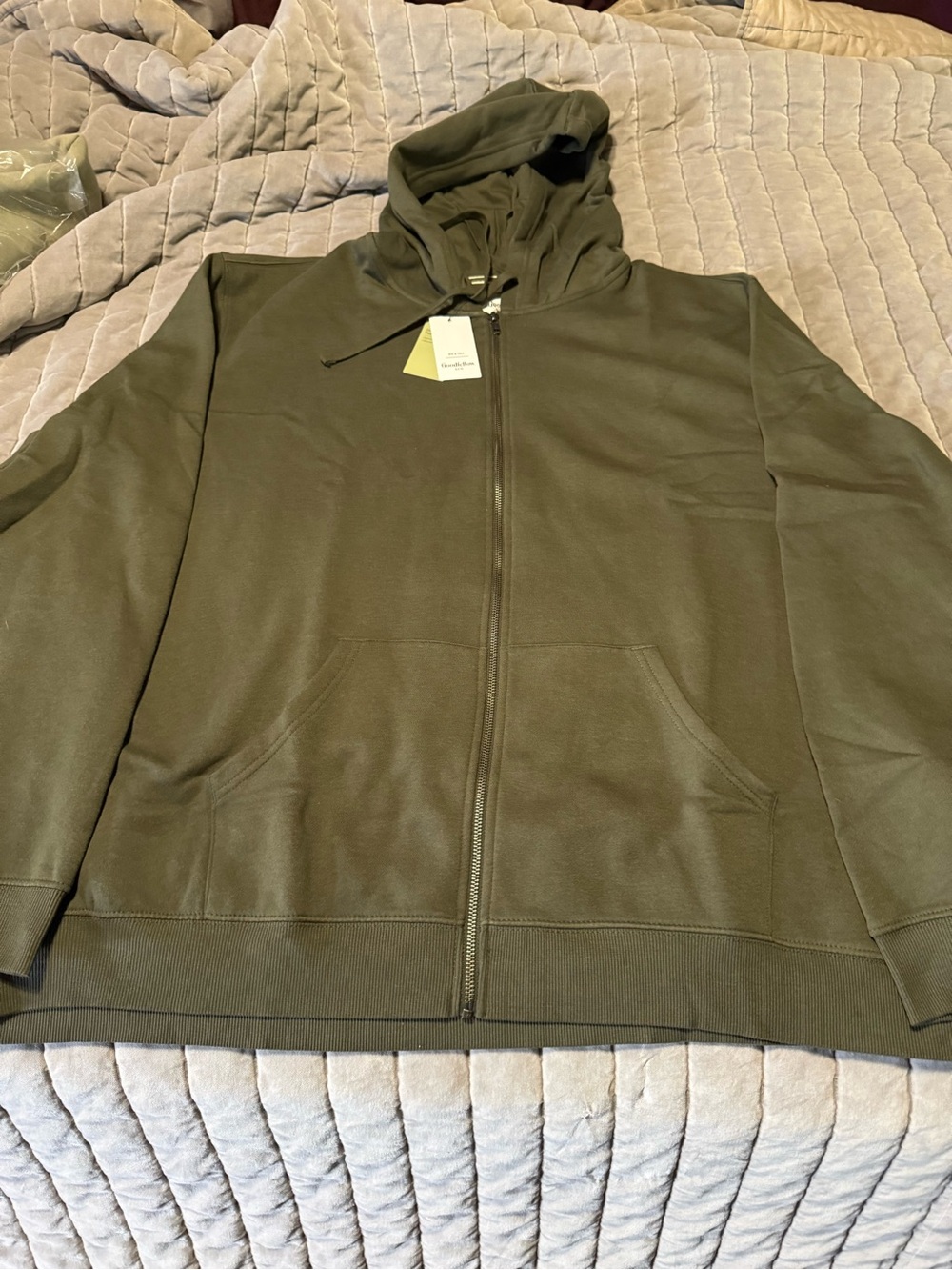GoodFellow Big & Tall Men's Olive Green Full‑Zip Hooded Sweater